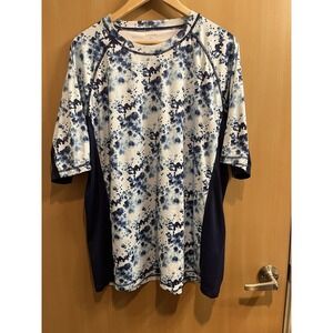 TSLA Performance Sun Shirt Unisex 2XL Blue Print Short Sleeve Rash Guard